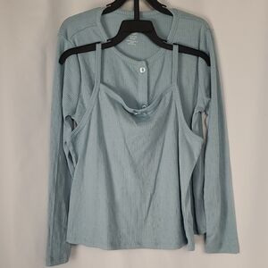 Wonder Nation Green Sailor Collar Long Sleeve & Sleeveless Sleepwear Set